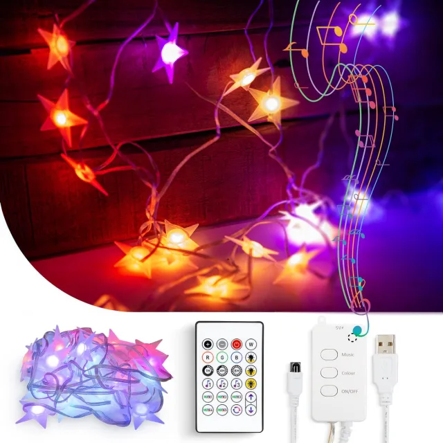 Handy Slimme verlichting - Gekleurd Sterren Lichtsnoer Kerstverlichting voor binnen of buiten - Smart met APP en Bluetooth - op USB (5v) - 5 meter - RGB LED strip