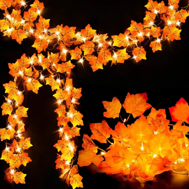 FLITI Verlichte Herfstguirlande - 40 LED - 5m - Batterijbediend - voor Binnen, Thanksgiving & Halloween - voor Huis & Feest - Oranje/Goud - 5m Totaal - 2 Stuks