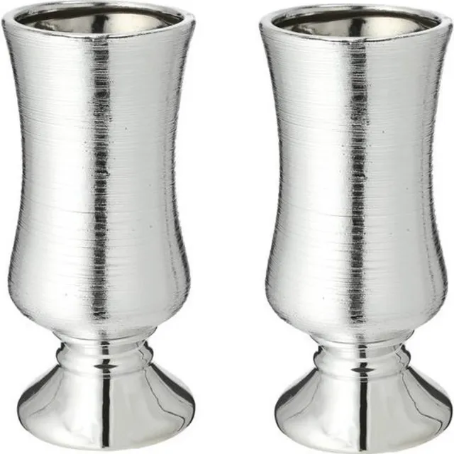 Cepewa Set van 2x stuks bloemenvaas zilver van keramiek 10,6 x 24,2 cm - Bloemen of takken vaas voor binnen - Kelkvaas