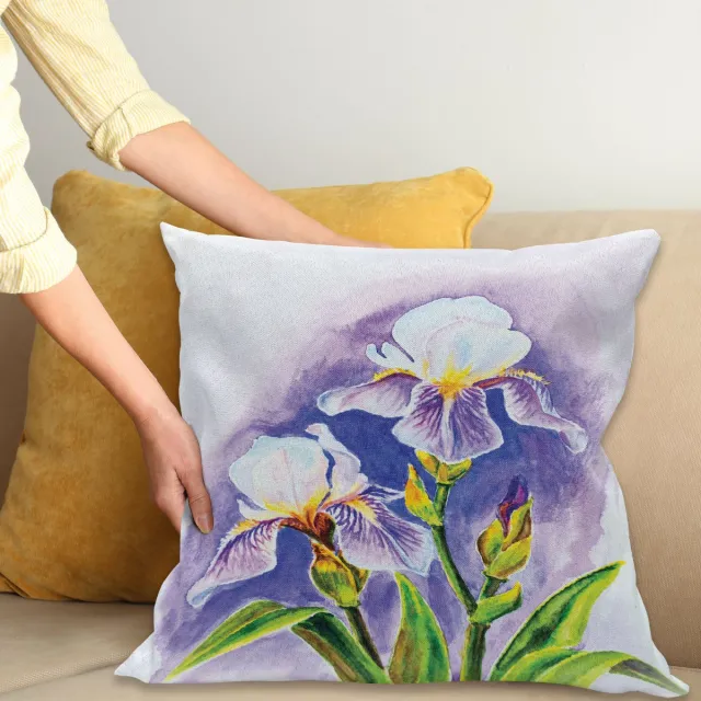ABAKUHAUS Aquarel Bloem Sierkussenhoes, Painting van Iris Bloem Lente Seizoen Bloeiend Plant Natuur Kunst, Decoratieve Vierkante Sierkussenhoes, 45 x 45 cm, Violet Groen