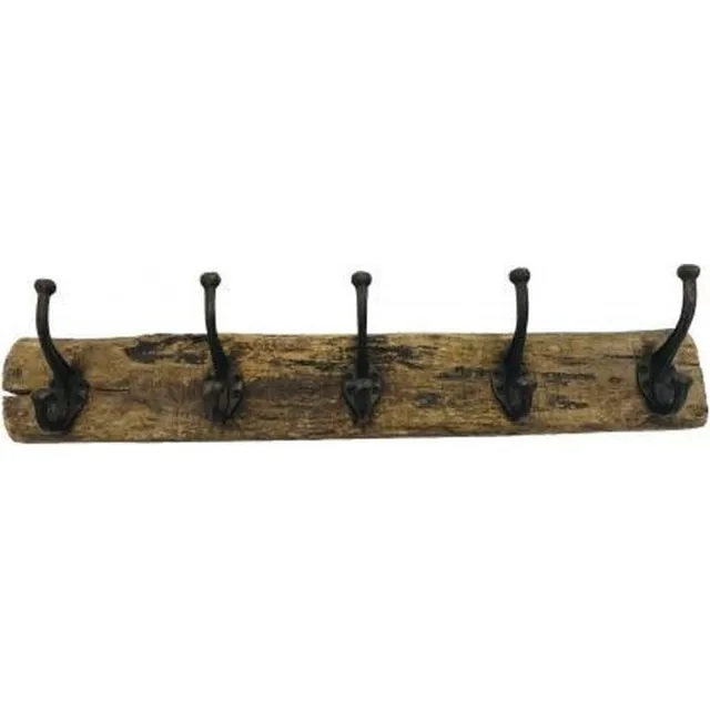 By Varios Houten kapstok Railway wood, 5 haaks - retro - trendy bruin