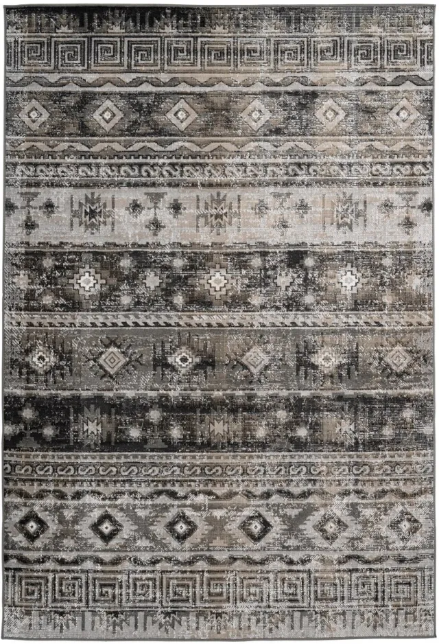 Padiro elegant laagpolig vloerkleed 80 x 150 cm - grijsbeige - vintage etnisch patroon - voor vloerverwarming - van polypropyleen en jute