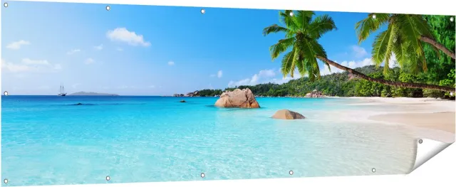 Gards Tuinposter Tropisch Strand en Zee - 210x70 cm - Tuindoek - Tuindecoratie - Wanddecoratie buiten - Tuinschilderij Multikleur