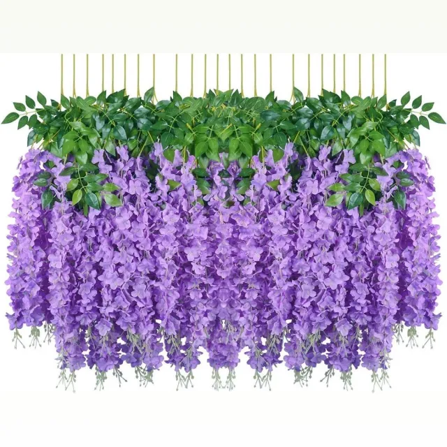 Famanu Kunstbloemen - 24 Stuks - wisteria slinger - zijde bloemen voor woondecoratie - bruiloften - thuis - tuin - feestje paars