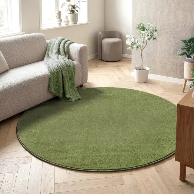 Muratap Uni Rond Groen Vloerkleed – Modern Laagpolig Effen Tapijt- 240 CM Ø Zwart