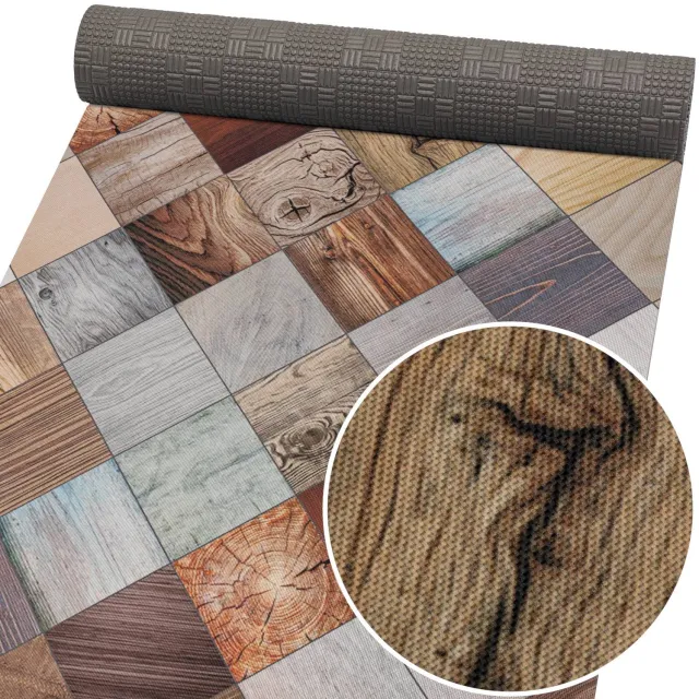 ANRO Keukenloper Hout Patchwork Meerkleurig 500x52cm – Antislip Gangloper Tapijtloper 3 mm Laagpolig
