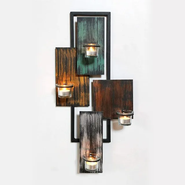 ‎DanDiBo DanDiBo Wandtheelichthouder van metaal, wandlamp, kaarsenhouder, zwart, 61 cm