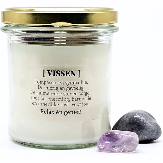 Candlelight-on sterrenbeeld kaars met edelstenen - Vissen - o.b.v. sojawas en etherische oliën