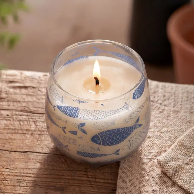 Ancient Wisdom Medium Glass Jar Candles - Seabreeze blauw