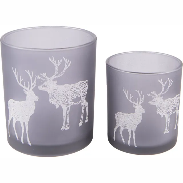 Clayre & Eef Theelichthouder Set van 2 Grijs Glas Rendier