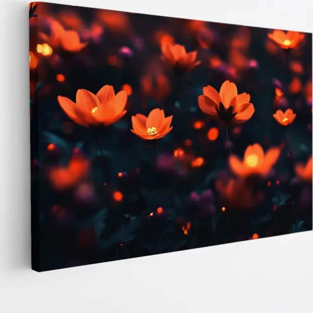 Saammp Canvas Schilderij - Oranje gekleurd Bloemenveld - Natuur - Abstract - Kleurrijk - 120x80 - Foto op canvas - Wanddecoratie - Muurdecoratie Woonkamer - Kantoor Decoratie Multicolor