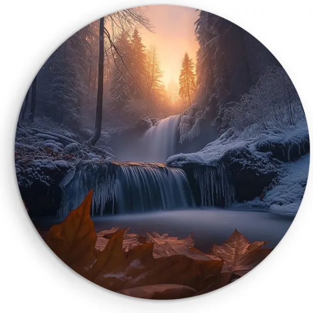 Saammp Muurcirkel Hout - Groot blad bij beekje - Landschap - Natuur - Ø 50 - Wandcirkel - Wanddecoratie Cirkel - Muurdecoratie Woonkamer - Slaapkamer decoratie - Rond Schilderij