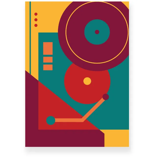 Yisual Poster 50x70 cm - Retro Platenspeler - Rood - Blauw - Geel - Abstract - Vintage - Muurdecoratie - Wanddecoratie