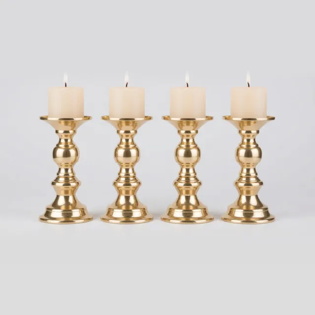 RALA Nuptio Set van 4 Gouden Metalen Pilaarkandelaars - Kandelaar voor 50mm Kaarsen - Tafeldecoratie voor Bruiloft, Feest en Evenement