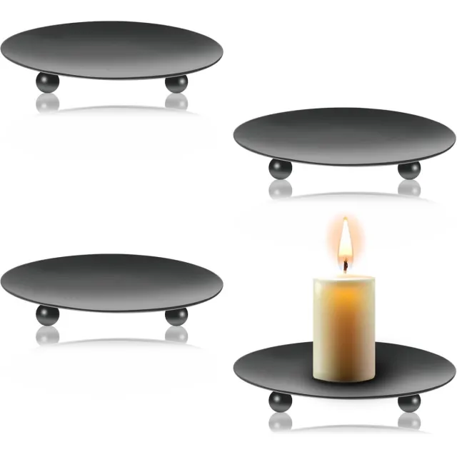 Huttutu Kandelaar - Kaarsenhouder voor Stompkaarsen - Metalen Kandelaar - 9,7 cm - 4 stuks - Zwart