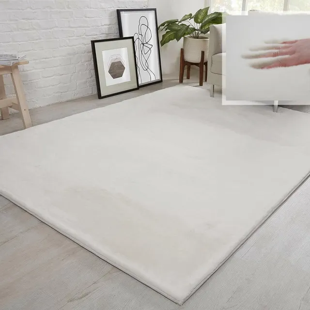 flycarpets Fluffy Hoogpolig Super Zacht Effen Vloerkleed - Creme - 160x230 cm