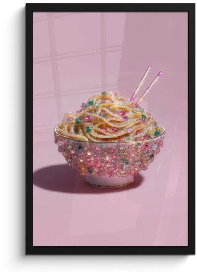 FrameYourWall Poster in lijst - Fotolijst 40x60 cm - Posters - Noodles - Edelstenen - Stokjes - Roze - Posterlijst zwart - Decoratie - Wanddecoratie woonkamer - Muurdecoratie slaapkamer