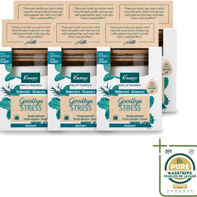 Kneipp 6 x Kneipp - Geurkaars - Goodbye Stress - Watermunt & Rozemarijn - 20 branduren - Wasstrips - Geurkaars - Ontspanning - Stressverlichting - Watermunt - Rozemarijn Wit