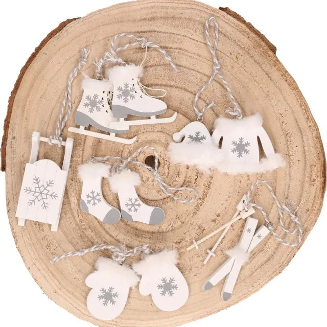 Othmar Decorations kersthangers wintersport -6x st -wit -hout -8 cm