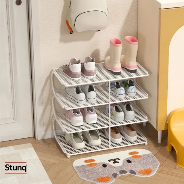 Stunq 4-laags metalen schoenenrek – ruimtebesparend en duurzaam, wit