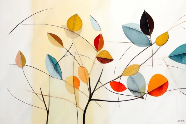 John Joseb Art (Canvas) 90x60 | Bloemen, bladeren, minimalisme, abstract, kunst | figuren, beige, bruin, rood, blauw, wit, modern | Foto-Schilderij canvas print (wanddecoratie) Canvas, dikte 2 cm