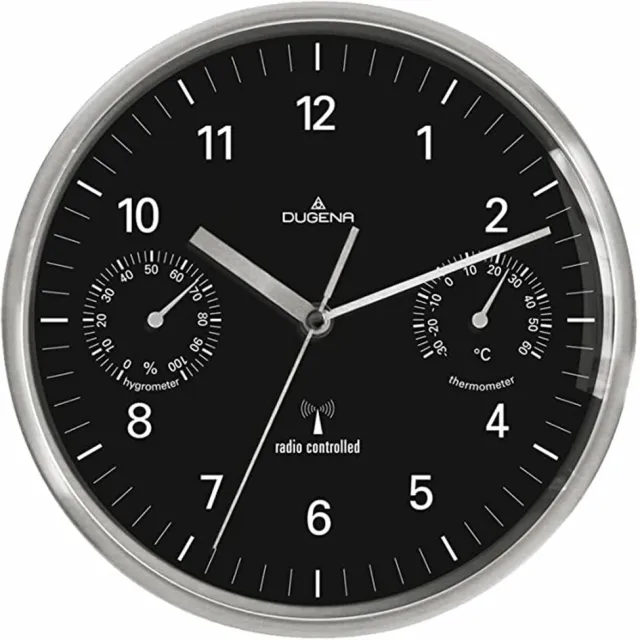 Dugena Tijdsein gestuurde wandklok met Thermo- en Hygrometer 4277406 Leer