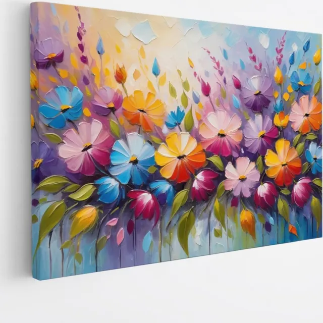 Saammp Canvas Schilderij - Rij van Bloemen - Abstract - 45x30 - Foto op canvas - Wanddecoratie - Muurdecoratie Woonkamer - Kantoor Decoratie Multicolor