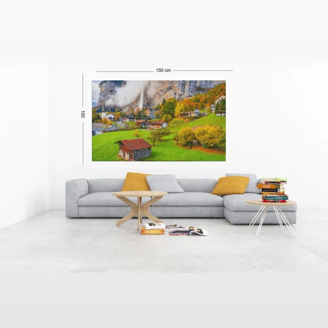 Trendex Global Canvas Schilderij – Landschap met Dorp – Natuur – 90x60x2 cm Groen