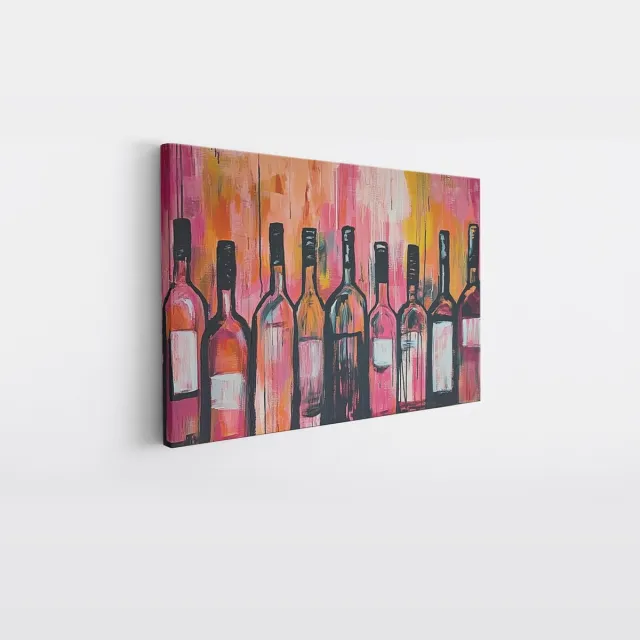 Saammp Canvas Schilderij - Flessen - Abstract - 50x40 - Foto op canvas - Wanddecoratie - Muurdecoratie Woonkamer - Slaapkamer decoratie - Canvas Print Multicolor