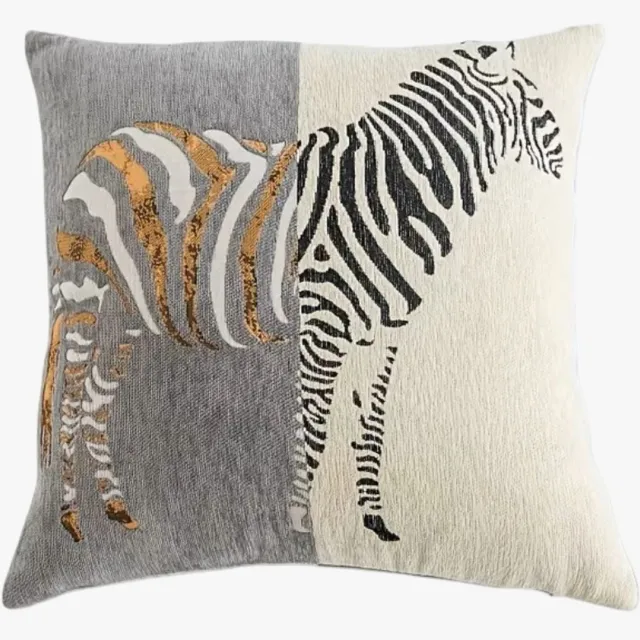 ilgi collection Sierkussenhoes met zebraprint en goudkleurige details – Grijs/Crème – 45 x 45 cm – Zonder vulling