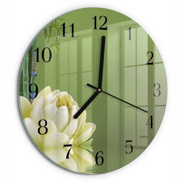 TULUP Wandklok - Lelie Decoratieve Glazen Klok - 30fi cm - Groente Glazen Wandklok Design - Zwarte Handen - Ronde Wandklok - Moderne Wandklok Glas - Wandklok Glas Decoratie Groente - Lelie