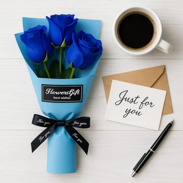 FlowersGift Luxe rozen boeket van zeepbloemen – geurend bloemen cadeau in geschenkdoos – elegante decoratie – ideaal voor verjaardag, Valentijn, Moederdag & bedankje blauw