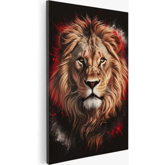 Saammp Canvas Schilderij - Leeuw - Dieren - Abstract - Rood - 75x100 - Foto op canvas - Wanddecoratie - Muurdecoratie Woonkamer - Slaapkamer decoratie - Canvas Print Multicolor