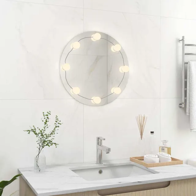 vidaXL Wandspiegel met LED-lampen rond glas Zilver