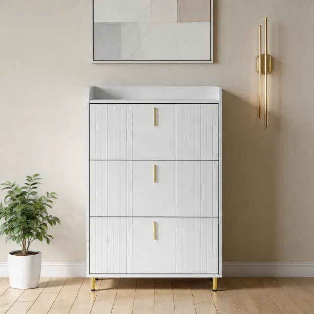 KOMHTOM Smalle schoenenkast met 3 kleppen - Witte schoenenrek met 6 vakken - Verstelbaar met kantelbeveiliging - 80×23,5×123,5 cm