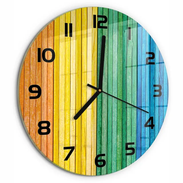 TULUP Wandklok - Kleurrijke strepen Decoratieve Glazen Klok - fi30 cm - Veelkleurig Glazen Wandklok Design - Zwarte handen - Ronde Klok - Glazen Klok Met Print - Wandklok Glas Met Motief