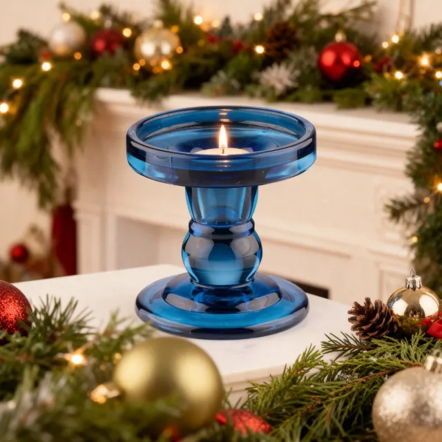 arti casa Kaarshouder Pilaar - Glas - Geschikt voor Pilaarkaarsen tot Ø8,5 cm - Modern Design - Sfeervolle Uitstraling voor Binnen - Stevige Basis - Ø8,5 x H8,5 cm - Kleur Blauw