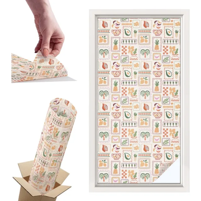 TULUP Raamfolie Anti inkijk - Folkloristische patronen Privacy Folie Raam - 50x100 cm - Beige Anti inkijk Folie - Raamfolie Tegen inkijk Glas in Lood - Voor de keuken, hal en woonkamer - Raamfolie Zonwering Beige - Folkloristische patronen