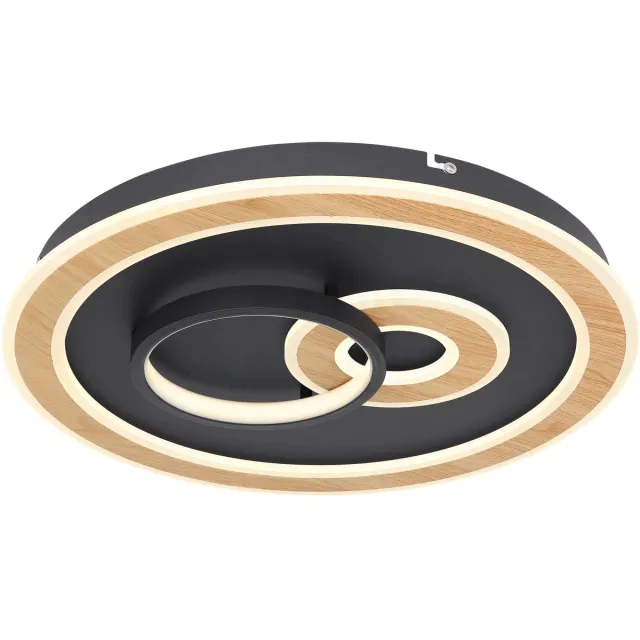 Globo Plafondlamp zwart woonkamerlamp modern plafondlamp dimbaar, LED Smartlight afstandsbediening CCT hout look, LED 50W 2200lm 2700-6500K, DxH 50x7 cm