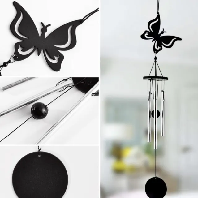 Nature's Melody OT14BF Garden Ornament tunes butterfly 14" /38cm Musical Ornament Windchime mini widgong vlinder met rustgevend geluid. Zwart & zilver