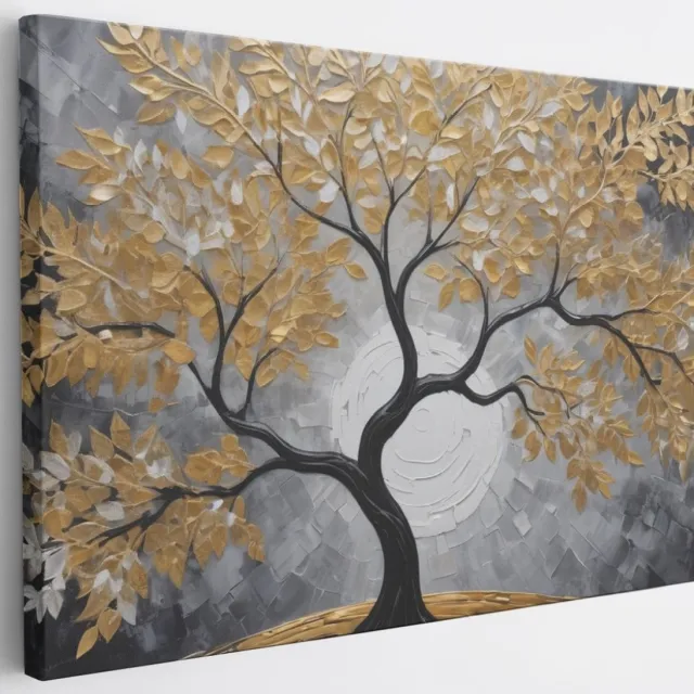 Saammp Canvas Schilderij - Winterboom met de maan - Abstract - 150x100 - Foto op canvas - Wanddecoratie - Muurdecoratie Woonkamer - Slaapkamer decoratie - Canvas Print Multicolor