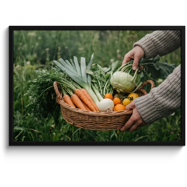 FrameYourWall Poster in lijst - Fotolijst 90x60 cm - Posters - Veld - Groenten - Biologisch - Oogst - Posterlijst zwart - Decoratie - Wanddecoratie woonkamer - Muurdecoratie slaapkamer
