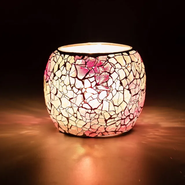 Famanu Roze theelichthouder, mozaïek kandelaar van glas, handgemaakt, voor tafeldecoratie en huisdecoratie