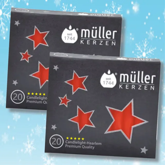 Müller Kerstboomkaarsjes 97x13 mm. rood - 2 verpakkingen a 20 kaarsjes.