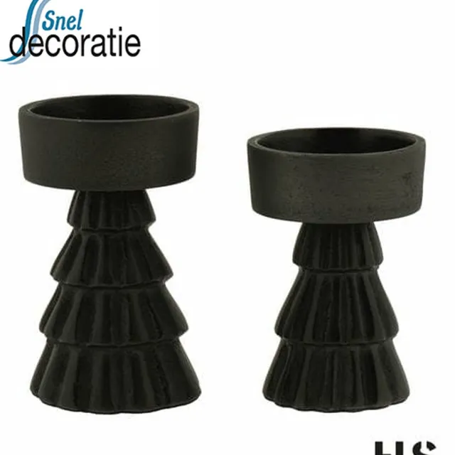 Home Society T-Lightholder Cupar - set van 2 - Black Afmeting: 5x5x8 cm (LxWxH) zwart