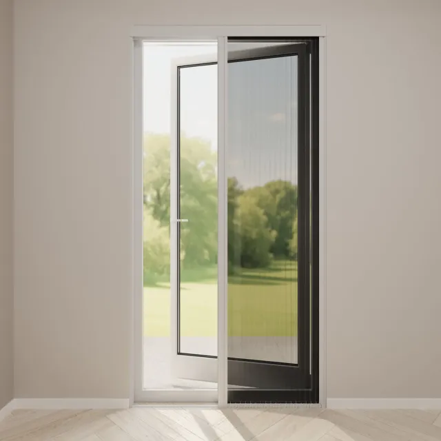 DTCH Hordeur - Plisséhordeur - Inkortbaar - Zwart gaas - Profielkleur Gebroken Wit - 96 x 218 cm