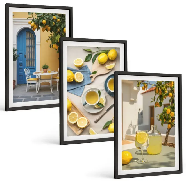 TULUP 4-Delige Schilderij Set - Citroenen Limonade Blauwe Deur Zomer Uitzichten - 40 x 60 cm - Wanddecoratie - Schilderijen Set - Interieur - Decoratieve Schilderijen Zwarte lijst