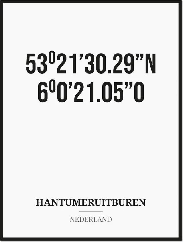 Studio216 Poster/kaart HANTUMERUITBUREN met coördinaten zwart, wit