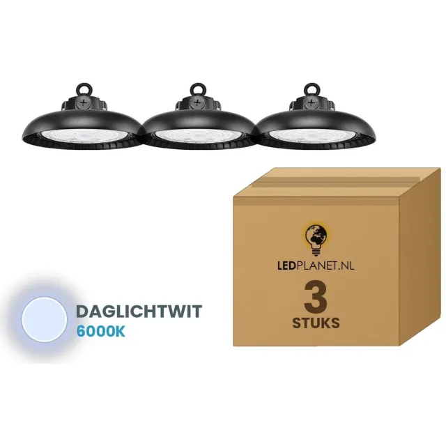 Tsong UFO Lamp - LED High Bay 200W - 41.000 lm - Daglichtwit 6000K - 3 stuks - Instelbaar 120/160/200W - 0-10V Dimbaar - IP65 - Hal, Werkplaats- & Garageverlichting - 5 jaar garantie