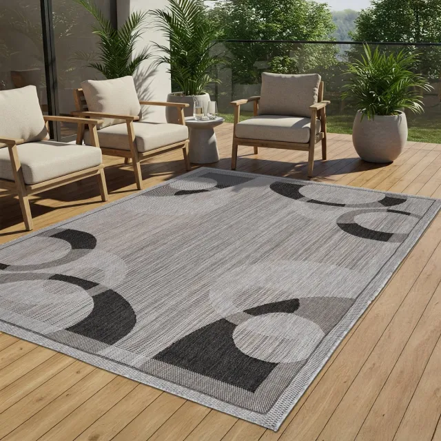 Tapiso Melissa Buitenkleed Buitentapijt Grijs Cirkels Vloerkleed Binnen Buiten Kleed Tapijt Maat- 60x200 Grijs 6